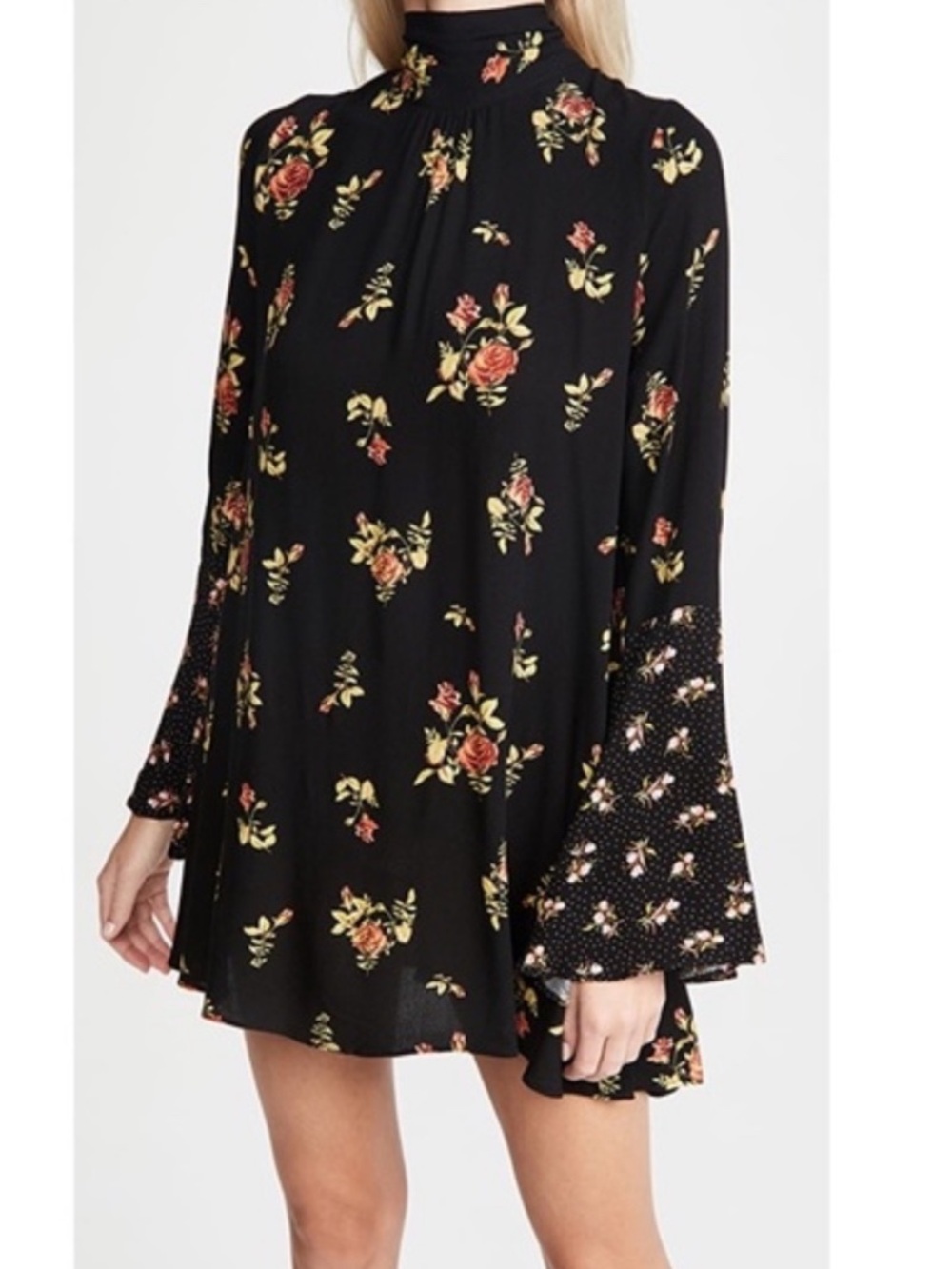 Free People ~ Floral High-Neck Black Mini Dress~ FIRM ON PRICE